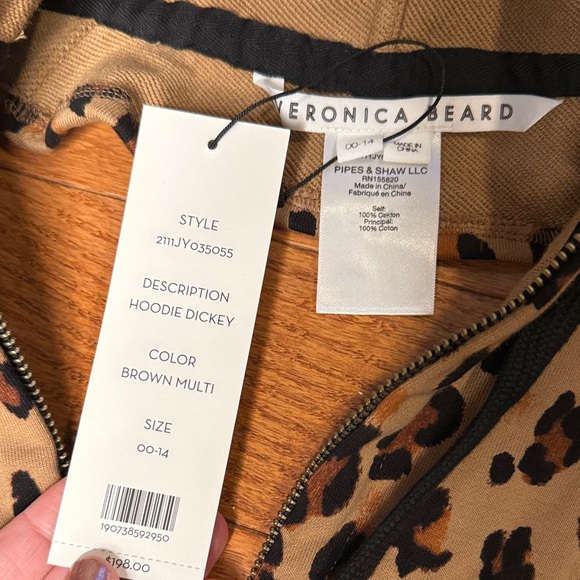 NWT Veronica Beard, leopard hoodie Dickie size 00-14 - Picture 3 of 7